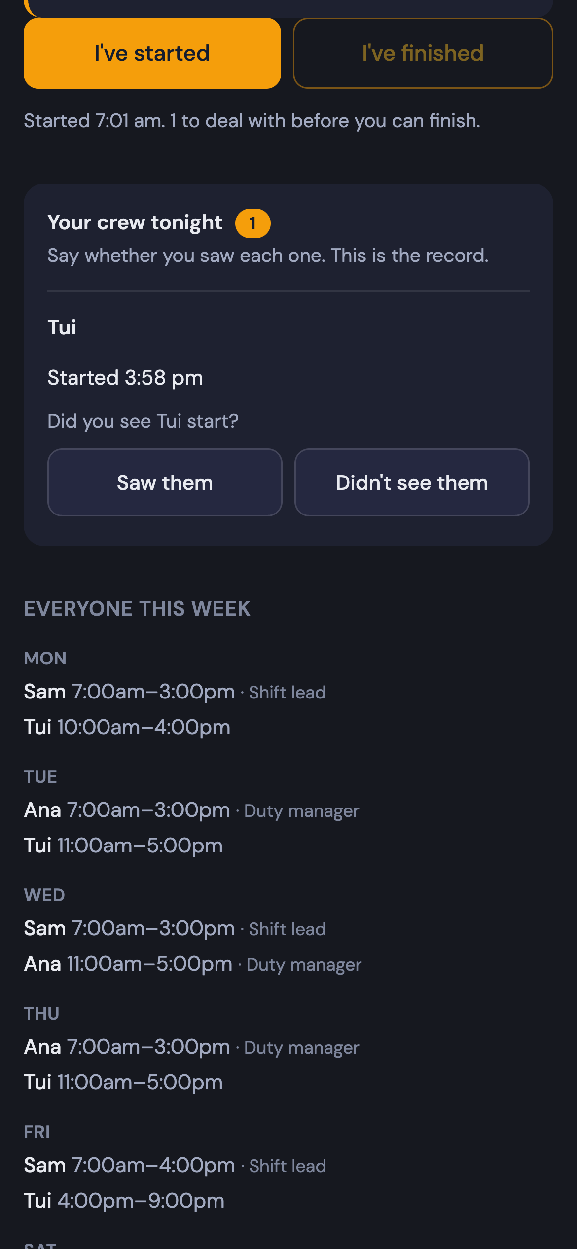 Sam's link: did you see Tui start?